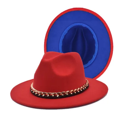 Wholesale Wide Brim Chain Panama Cowboy Hats Wool Felt Fedora Hat