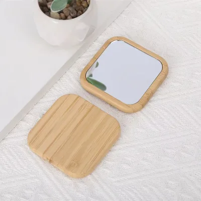 Hot Selling Portable Mini Makeup Mirror with Vintage Design Custom Logo Bamboo Handle Salon Use Travel-friendly for Men Women