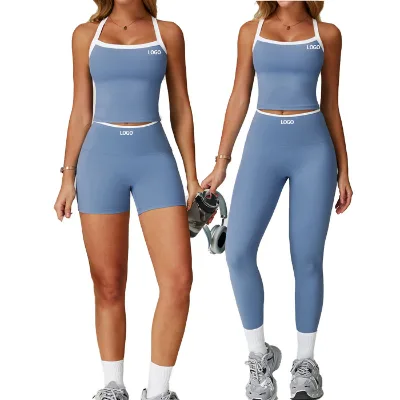 Custom Yoga  Double Strapspadded Bra Set Women Two Piece Sets Yoga Sets