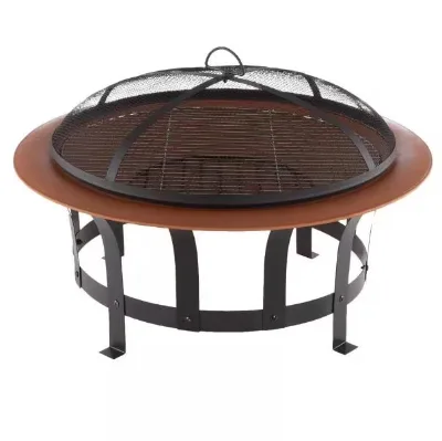 30-Inch Round Steel Wood Burning Outdoor Deep Fire Pit in Copper with Grilling Grate for Garden, Backyard, Park, Outdoor