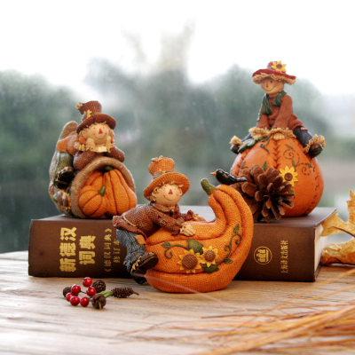 Wholesale Fall Thanksgiving Harvest Festival Gifts Resin Home Decor Table Decorations Scarecrow Pumpkin Figurines Ornaments