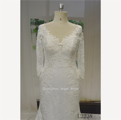 Guangzhou Wedding Dress Supplier 2018 Long Sleeve Lace Mermaid Bridal Gown