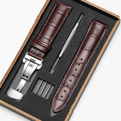 Factory Wholesale Double-sided First-layer Cowhide Strap butterfly Buckle Leather Band with Gift Box