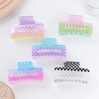 Checkered Hair Claw Clips Large Rectangle Hair Claw Multicolored Plaid Non-Slip Catch Hair Clips