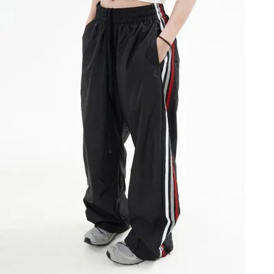 Wholesale Lightweight Nylon Sports Pants Hip Pop Stacked Streetwear Color Block Piping Design Track Pants
