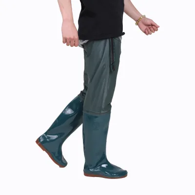 Adjustable Straps Knee Reinforcement Hip Wader Pvc Nylon Material Fishing Waders Pants with Fishing Pvc Boots