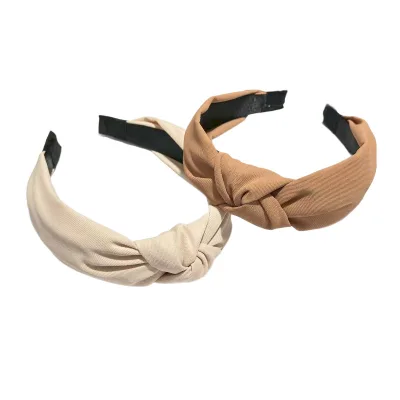 Leopard hair band new accessories solid color knotted high head wear retro fabric wide edge hair band
