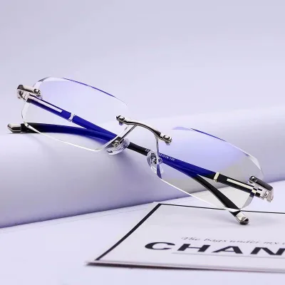 Ultra-Light Cut-Edge Rimless Myopia Glasses for Men Women Anti-Radiation Metal Frame Discoloration Astigmatism Large Face Size