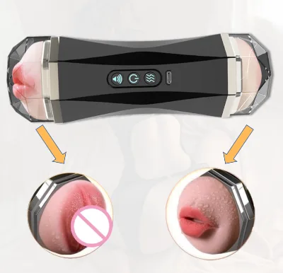 Sex Toy 2 in 1 Automatic Male Masturbator Modes Pocket Pussy Dual-head Vibrator Sound Heating Functions Sex Exercise Masturbator