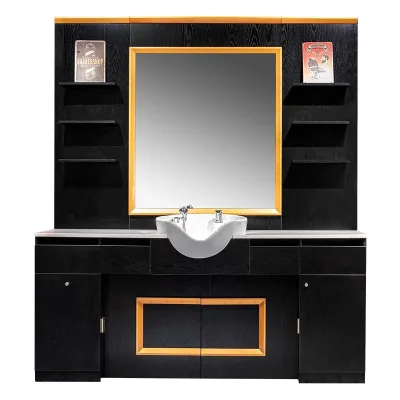 High-End Retro Wood Integrated Mirror Table Men's Hair Cutting Shampooing Eco-Friendly Commercial Beauty Salon Barber Shop