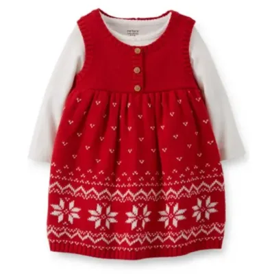 Red And White Casual Baby Girl Flower Pattern 2 Peice Dress