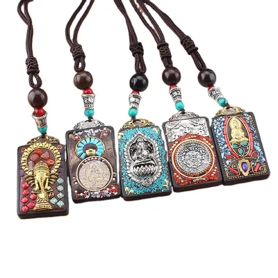 Fashion Vintage Ancient Nepal Thangka Buddha Statue God Ebony Elephant Pendant Necklace Exotic for Men and Women