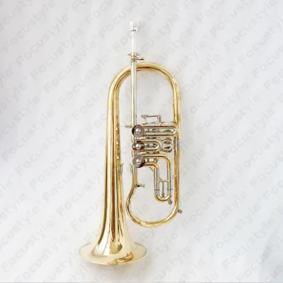 Professional BB Tone Flughorn Rotary Valve Brass Instruments Clear Lacquer Flugelhorn for Beginners and Students OEM
