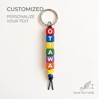 Wholesale Custom Logo Acrylic Carabiner Keychain with Ottawa Canada Souvenir Letter Beads