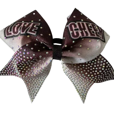 Bling Glitter Rhinestone Cheer Bows Custom Logo Cheerleading Bows Faux Leather Custom Cheer Bow