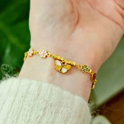 Traditional Sand-gold Craftsmanship New Chinese-style Electroplated Broken-gold Enamel-painted butterfly Braceletfashionable