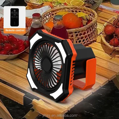 Portable Plastic Outdoor Camping Fan Tents 3-in-1 Rechargeable 4000mAh Ceiling Fan LED Light Hanging Hoop Power Bank Remote