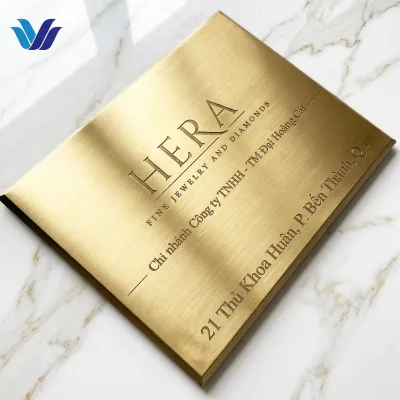 Custom Engraved Brass Business Sign Brushed Gold Company Name Plaque Office Logo Board Wall Mounted