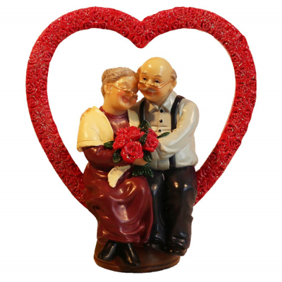 Resin Couple  50th Wedding Cake Topper Golden Wedding Gifts Elderly Couple Statues to Grandparents Parents,Poly Resin