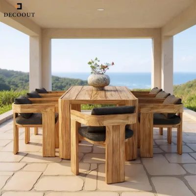Large Square Teak Modern Villa Outdoor Dining Coffee Table 6ft Round Picnic Table with Umbrella