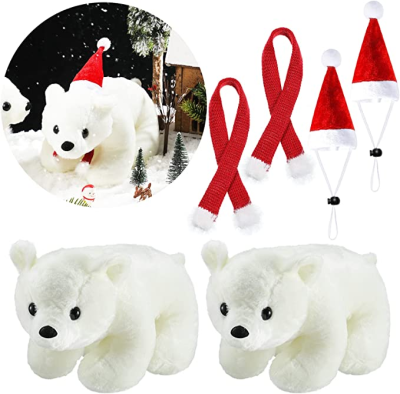 Christmas Stuffed Polar Bear, Plush Toys Bear with Christmas Hat and Scarf Stuffed Animal Polar Bear Soft Cuddly