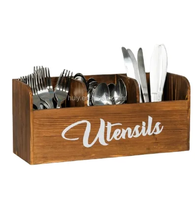 Rustic Kitchen Utensil Holder for Kitchen Counter Wooden Organizer for Cooking Utensils