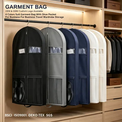 Hanging Suit Garment Bag With Shoe Pocket Dustproof Suit Cover Bag for Business Travel Wardrobe Storage OEM ODM Custom