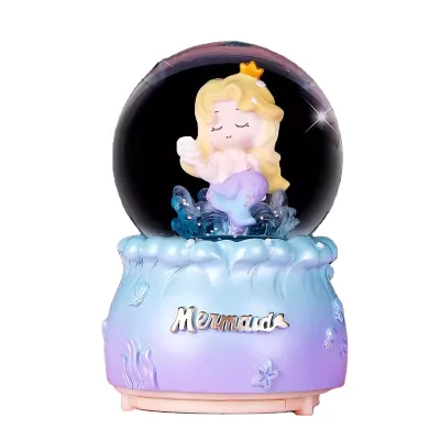 80mm Cute Mermaid on Snow Globe With Music and Led, Custom Resin Water Globe