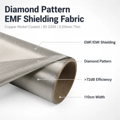 150m Diamond Pattern Faraday Copper Nickel EMF Shielding Faraday Fabric Anti-WiFi Bluetooth GPS Signal Blocking for RFID Wallet