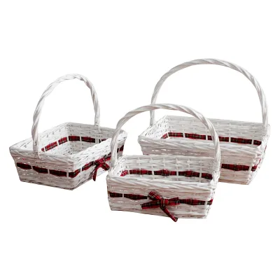 Kingwillow Handmade Woven Woodchip Basket Wicker Gift Baskets Hamper with Handles Set of 3