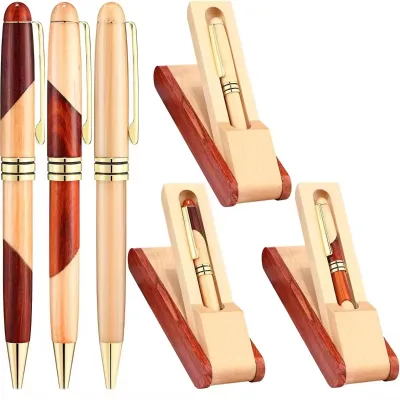 Classical Luxury Maple Wooden Ballpoint Pen with Wood Package Box Foldable Bamboo Ink Pen with Cases