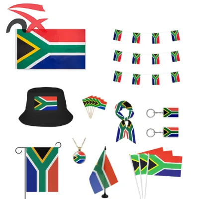 Wholesale South Africa Flag Set Hand Flag Bucket Hat Neck Scarf Table Office Flag National Bunting Flag for Promotion