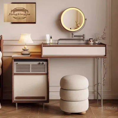 Vintage Makeup Vanity Retro Bedroom Dressing Table with Integrated Storage Cabinet Apartment Chest Vanity