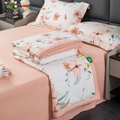 Breathable Cotton Linen Cooling Fiber Quilt Set Washable Soft Skin-Friendly Modern Bedding for Summer Home & Hotel Use