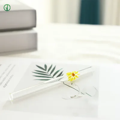 High Borosilicate Glass Straw Drinking Glass Straw Set With Flower Pattern Design