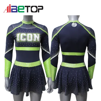 Neon Sparkly Cheerleading Uniforms Free Custom Your Own Dream Long Sleeves Cheerleader Costume
