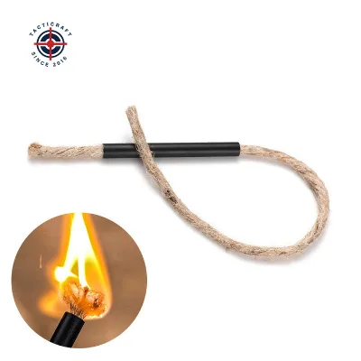 Hiking Camping Survival Matchstick Hemp Wick Tinder Paraffin Fire Starter Rope with Aluminum Hex Bellow