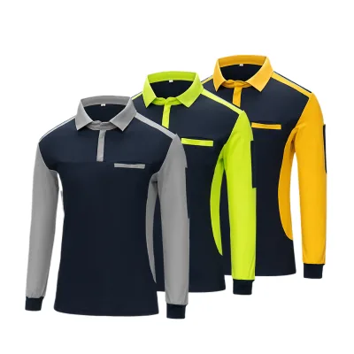 High Quality Breathable Long Sleeve Work Uniforms Polo Shirts CVC Hi Vis Workwear Shirt Trousers