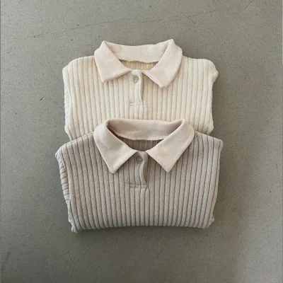 Fall Winter Baby Infant Girls Boys Turn Down Collar Korean Ribbed Solid Cotton Long Sleeves T Shirt Baby T-Shirt