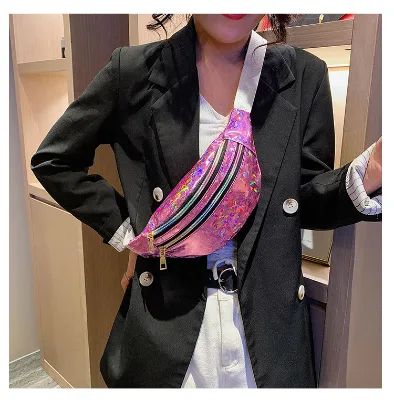 Outdoor Sports Laser Sequin Diagonal Running Belt Bag Multifunctional Chest Bag Casual Versatile Water Proof Zipper Waist Bag