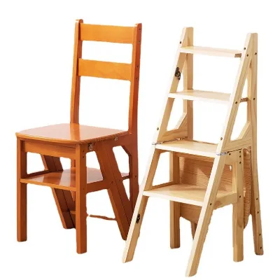 Dual-Purpose Solid Wood Stairs Modern Design Household Folding Ladder Chair Multifunctional Fabric Stool for Living Room