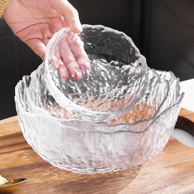 High Quality Wholesale Minimalist Vegetable Fruit Mixing Bowl Clear Glass Bowls Glass Serving Bowl