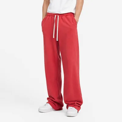 Men's 100% Cotton Sweatpants Embroidered Cotton Fleece Straight Leg Sweatpants Vintage Distressed Acid Wash Sweatpants for Men