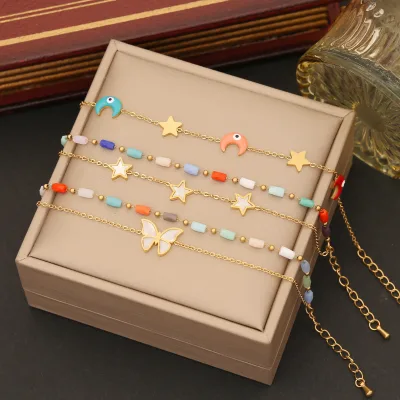 SL23079 Custom Pentagram Butterfly Bracelet Fashion Gold Stainless Steel Jewelry Wholesale Design Color Moon Light Luxury Charms