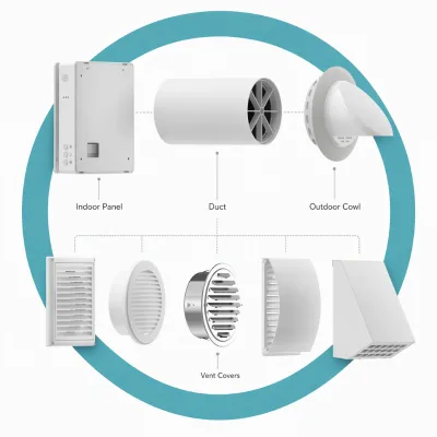 Single Room ERV/HRV Ductless Flexible Plastic Duct Fan Ventilation System with Dual-Speed 220V for Home Hotel & Workshop