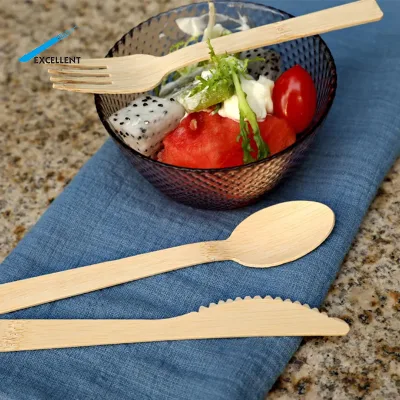 Eco Friendly Bamboo Disposable Tableware High Temperature Disinfection No Burrs Biodegradable Bamboo Spoon Fork and Knife