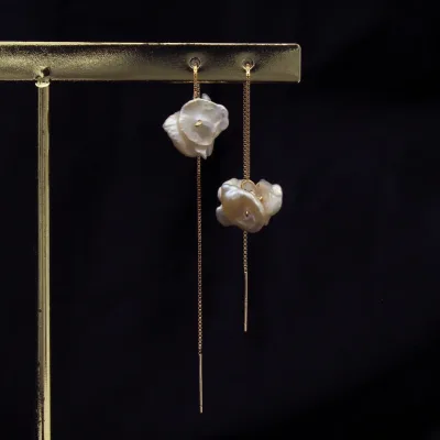 Ethereal Petal Keshi Baroque Pearl Drop Earrings Classic Vintage Design 14K Gold-Plated 925 Silver Pin Party & Vacation Jewelry