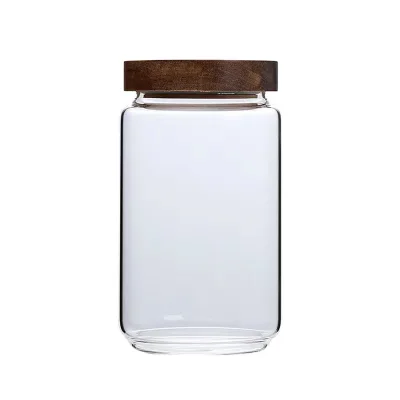 Borosilicate Glass Jar with Acacia Wooden Lid Good Seal for Tea Nut Cookie Coffee Bean Storage Condiments Container Style Cover