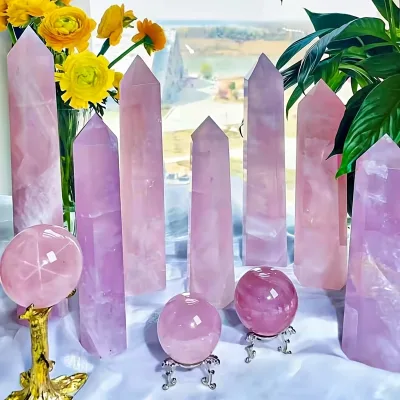 Wholesale Natural Rose Quartz Tower Sphere Stunning Sparkling Rose Quartz Crystal Crafts for Decoration