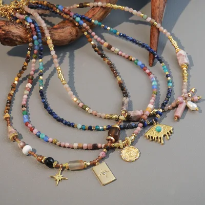 New color natural stone necklace niche design advanced eye fine pendant collarbone necklaces fashion beaded necklaces
